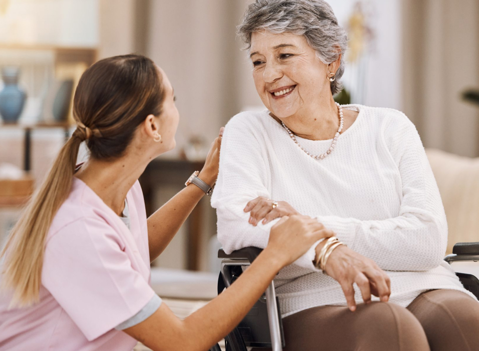 Caregiver with senior woman for help